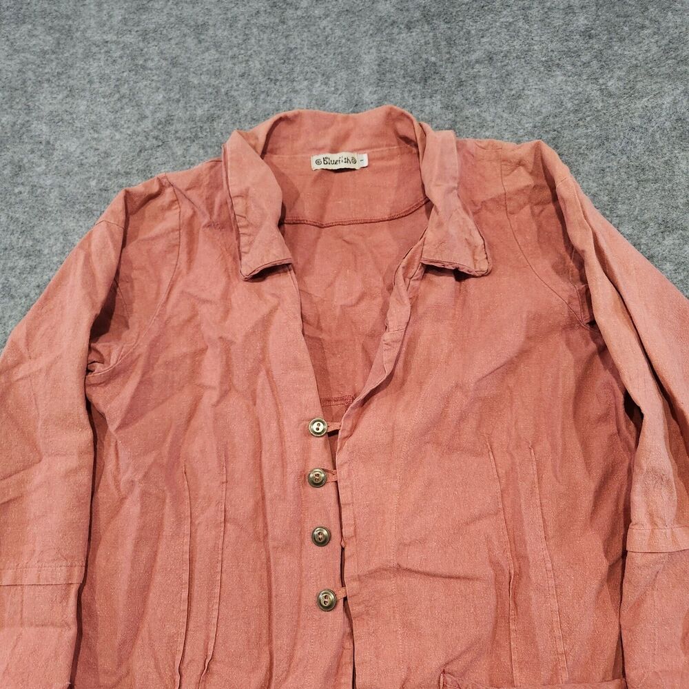 VTG Bluefish Womens 1 Hemp Linen Red Button Up Shirt Jacket Oversized - Picture 5 of 14